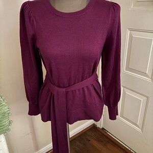 Ann Taylor Rich Purple Belted Knit Top